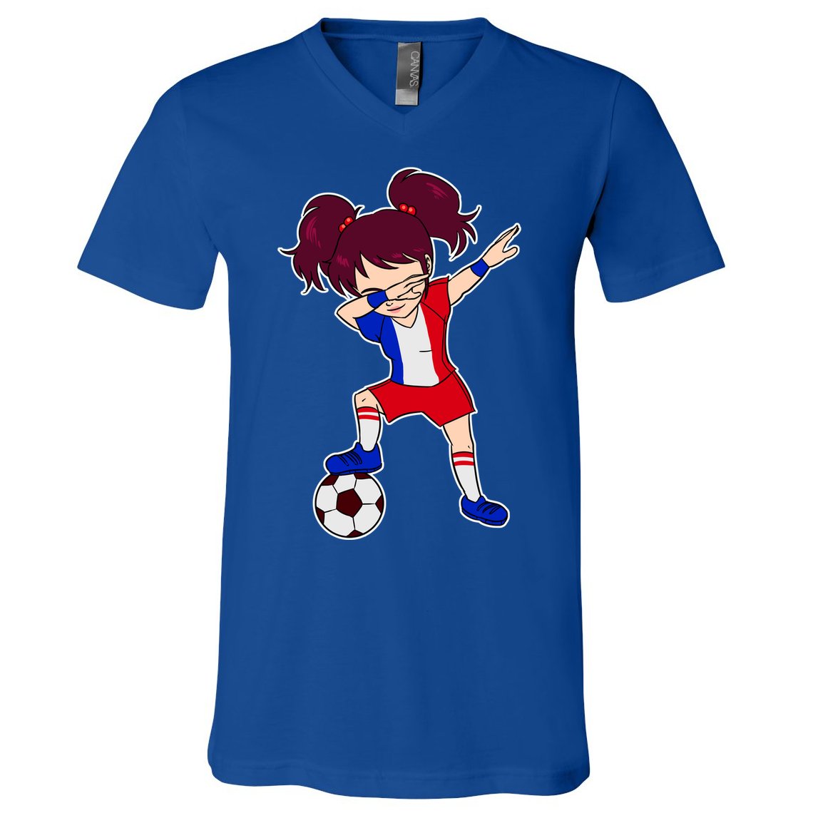 French Dabbing Soccer Girl France V-Neck T-Shirt