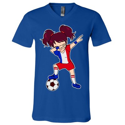 French Dabbing Soccer Girl France V-Neck T-Shirt