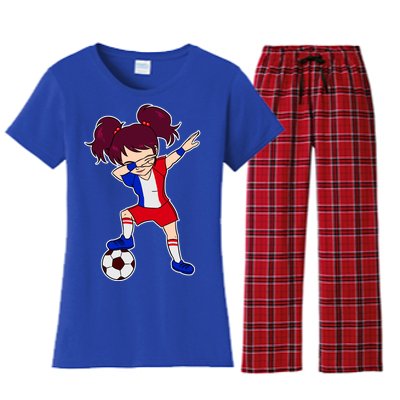 French Dabbing Soccer Girl France Women's Flannel Pajama Set