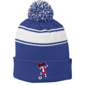 French Dabbing Soccer Girl France Stripe Pom Pom Beanie