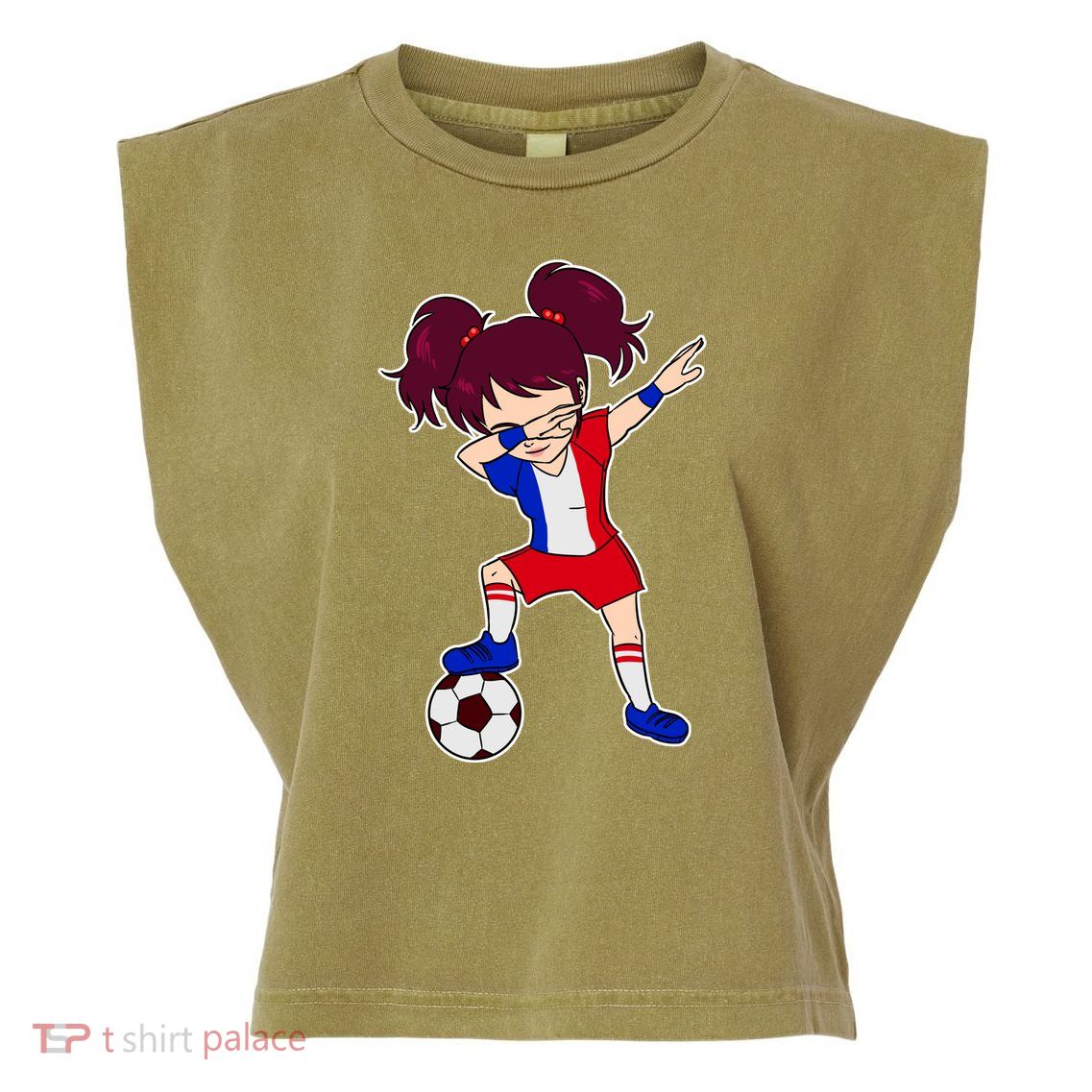 French Dabbing Soccer Girl France Garment-Dyed Women's Muscle Tee