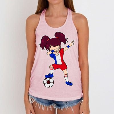 French Dabbing Soccer Girl France Women's Knotted Racerback Tank