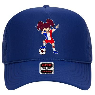 French Dabbing Soccer Girl France High Crown Mesh Back Trucker Hat