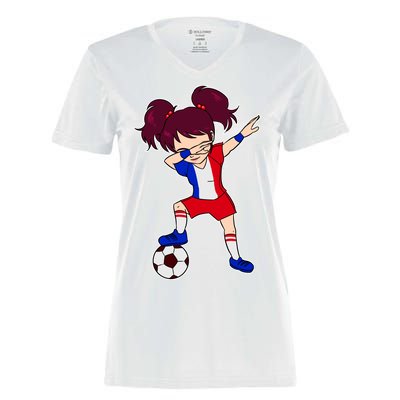 French Dabbing Soccer Girl France Women's Momentum V-Neck T-Shirt