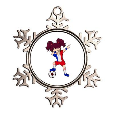 French Dabbing Soccer Girl France Metallic Star Ornament