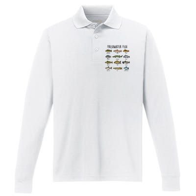 Freshwater Fish - 100 Different Types Performance Long Sleeve Polo