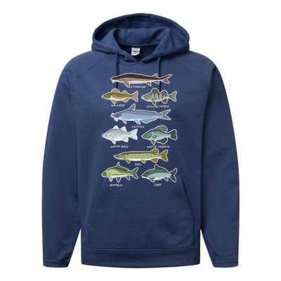 Freshwater Fish Types Fishing Performance Fleece Hoodie