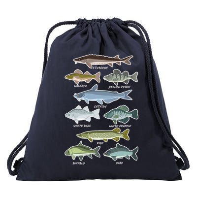 Freshwater Fish Types Fishing Drawstring Bag