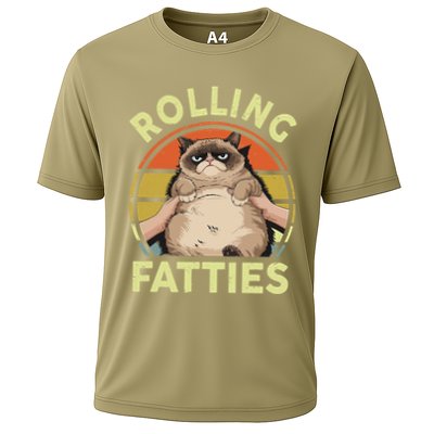 Funny Rolling Fatties Grumpy Kitten Cat Breed Mom Dad Retro Cooling Performance Crew T-Shirt
