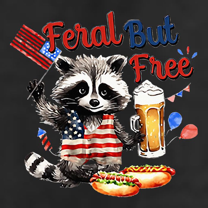 Funny Raccoon Feral But Free 4th Of July American Flag 7 Panel Mesh Trucker Snapback Hat