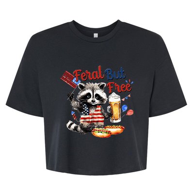 Funny Raccoon Feral But Free 4th Of July American Flag Bella+Canvas Jersey Crop Tee