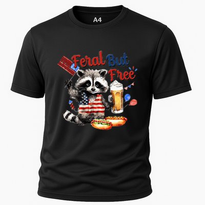 Funny Raccoon Feral But Free 4th Of July American Flag Cooling Performance Crew T-Shirt