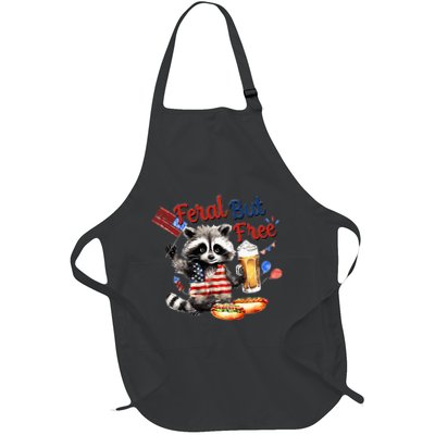Funny Raccoon Feral But Free 4th Of July American Flag Apron