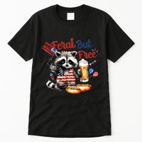 Funny Raccoon Feral But Free 4th Of July American Flag Tall T-Shirt