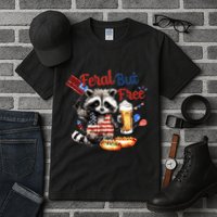 Funny Raccoon Feral But Free 4th Of July American Flag Tall T-Shirt