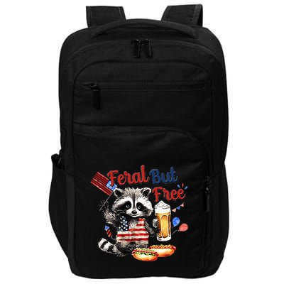 Funny Raccoon Feral But Free 4th Of July American Flag Impact Tech Backpack