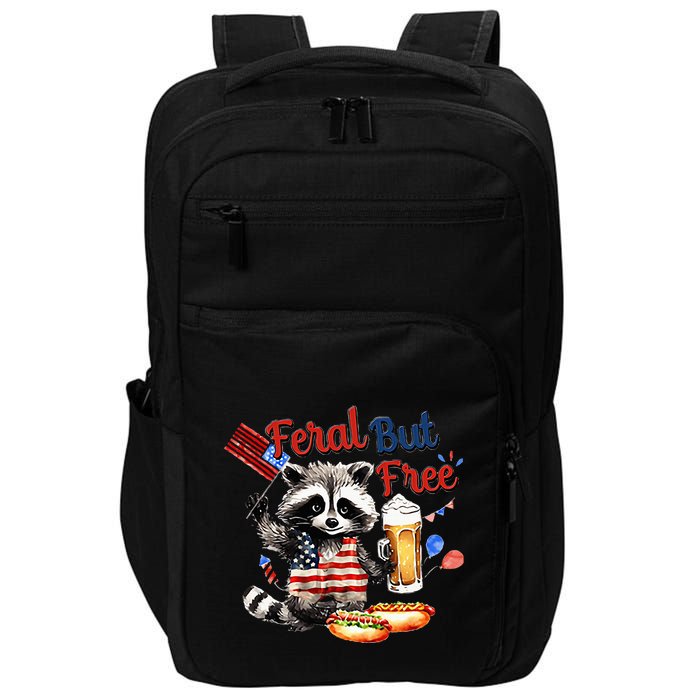 Funny Raccoon Feral But Free 4th Of July American Flag Impact Tech Backpack