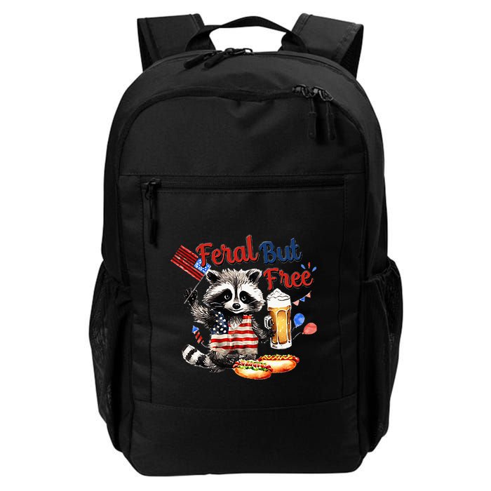 Funny Raccoon Feral But Free 4th Of July American Flag Backpack