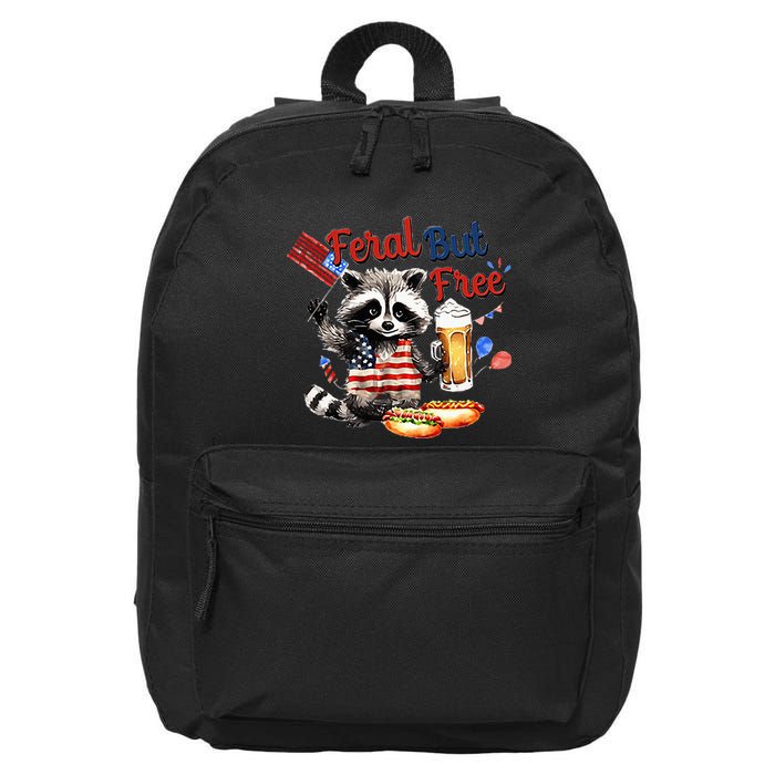 Funny Raccoon Feral But Free 4th Of July American Flag 16 in Basic Backpack
