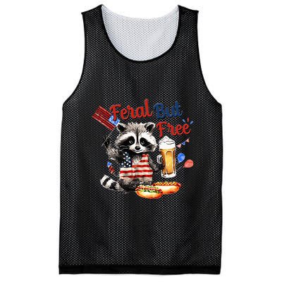 Funny Raccoon Feral But Free 4th Of July American Flag Mesh Reversible Basketball Jersey Tank