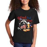 Funny Raccoon Feral But Free 4th Of July American Flag Kids T-Shirt