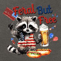 Funny Raccoon Feral But Free 4th Of July American Flag Cotton Canvas Backpack