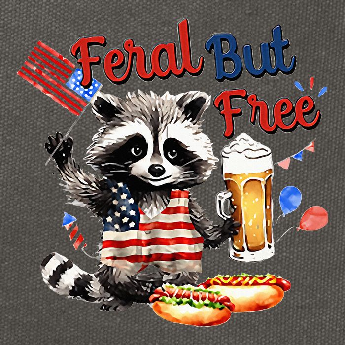 Funny Raccoon Feral But Free 4th Of July American Flag Cotton Canvas Backpack
