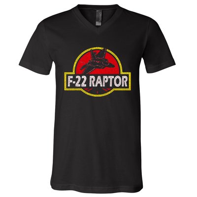 F22 Raptor Fighter Jet Pilot Airplane 4th Of July Vintage V-Neck T-Shirt