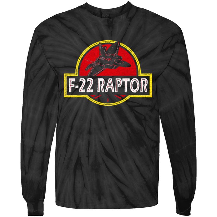 F22 Raptor Fighter Jet Pilot Airplane 4th Of July Vintage Tie-Dye Long Sleeve Shirt