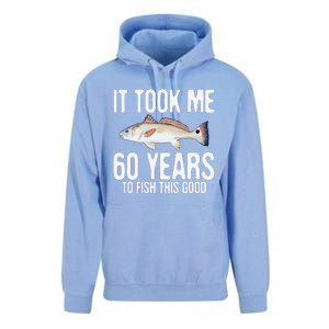 Funny Redfish Fishing 60th Birthday 60 Years To Fish Great Unisex Surf Hoodie