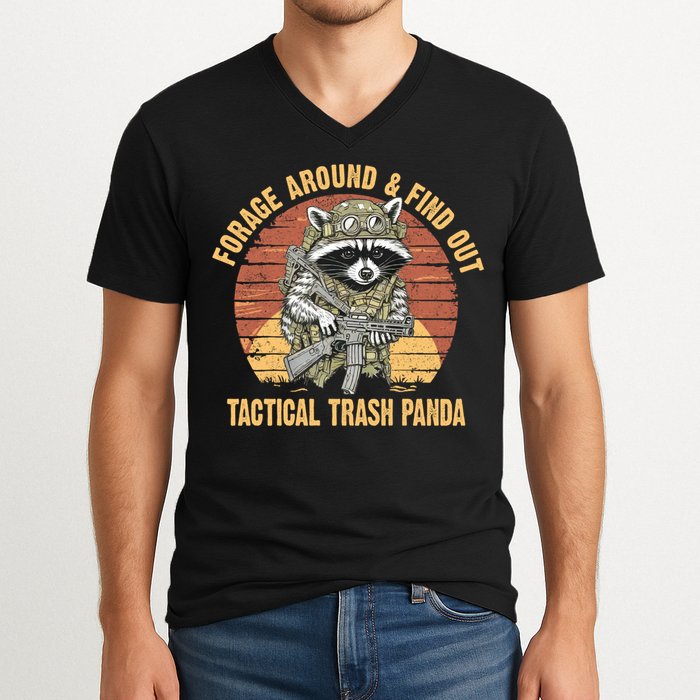 Funny Raccoon Forage Around & Find Out Tactical Trash Panda V-Neck T-Shirt