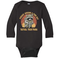 Funny Raccoon Forage Around & Find Out Tactical Trash Panda Baby Long Sleeve Bodysuit