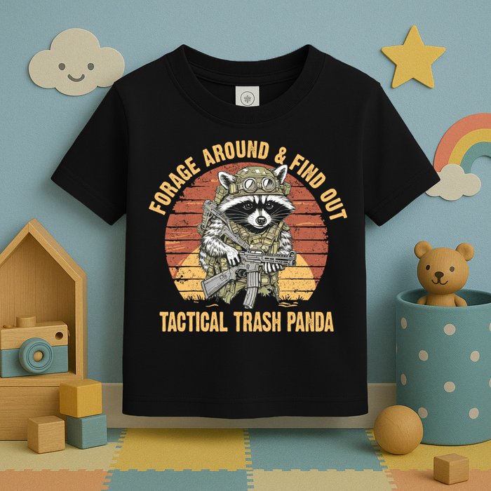 Funny Raccoon Forage Around & Find Out Tactical Trash Panda Toddler T-Shirt