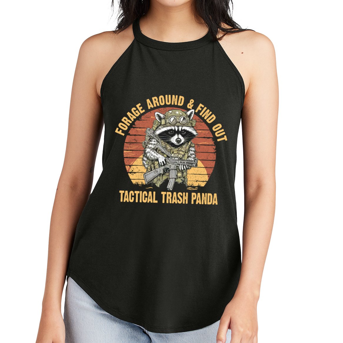 Funny Raccoon Forage Around & Find Out Tactical Trash Panda Women's Perfect Tri Rocker Tank