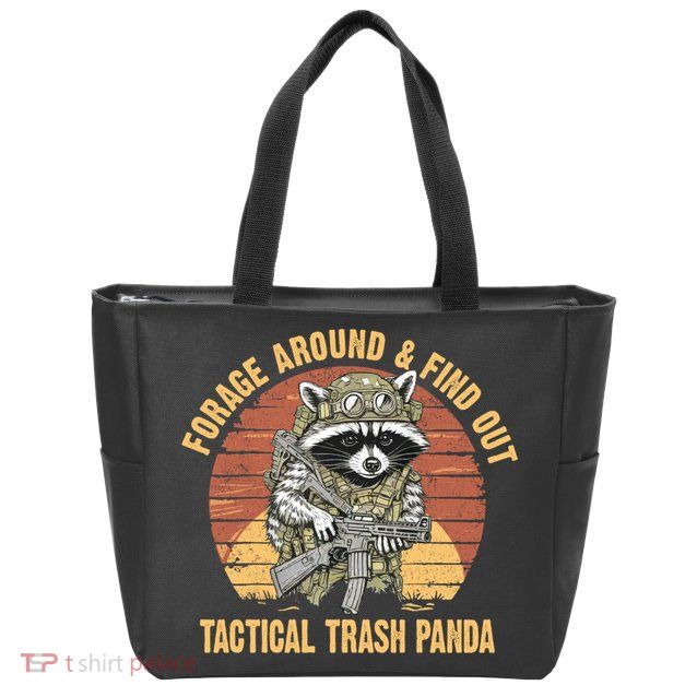 Funny Raccoon Forage Around & Find Out Tactical Trash Panda Zip Tote Bag