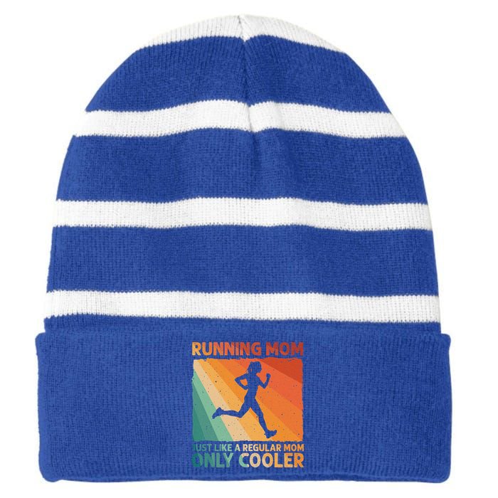 Funny Running For Wo Mom Marathoner Runner Coach Racing  Striped Beanie with Solid Band