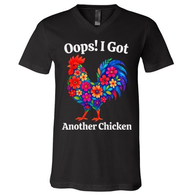Floral Rooster Farm Animal Funny Oops I Got Another Chicken V-Neck T-Shirt