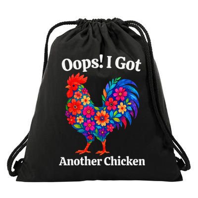 Floral Rooster Farm Animal Funny Oops I Got Another Chicken Drawstring Bag