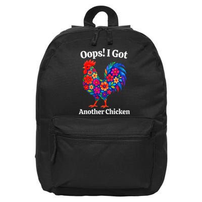 Floral Rooster Farm Animal Funny Oops I Got Another Chicken 16 in Basic Backpack