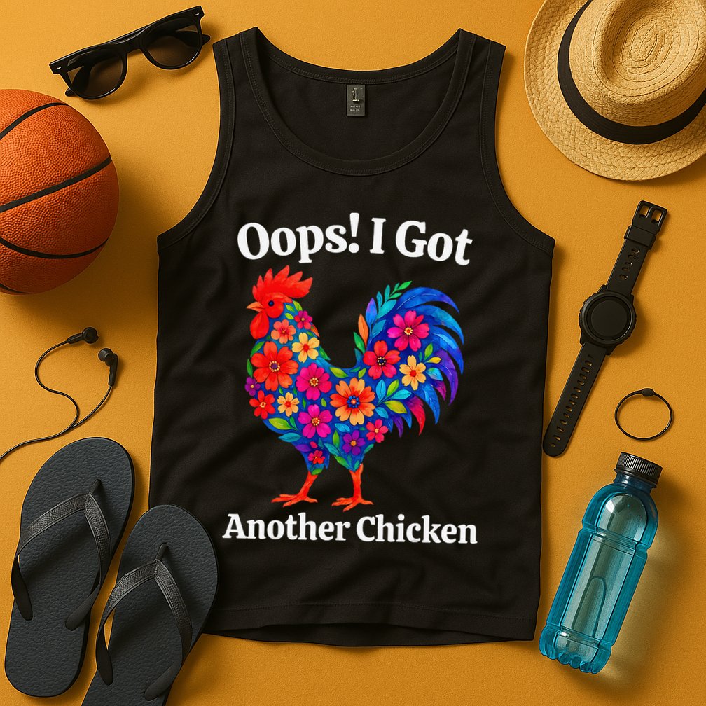 Floral Rooster Farm Animal Funny Oops I Got Another Chicken Tank Top