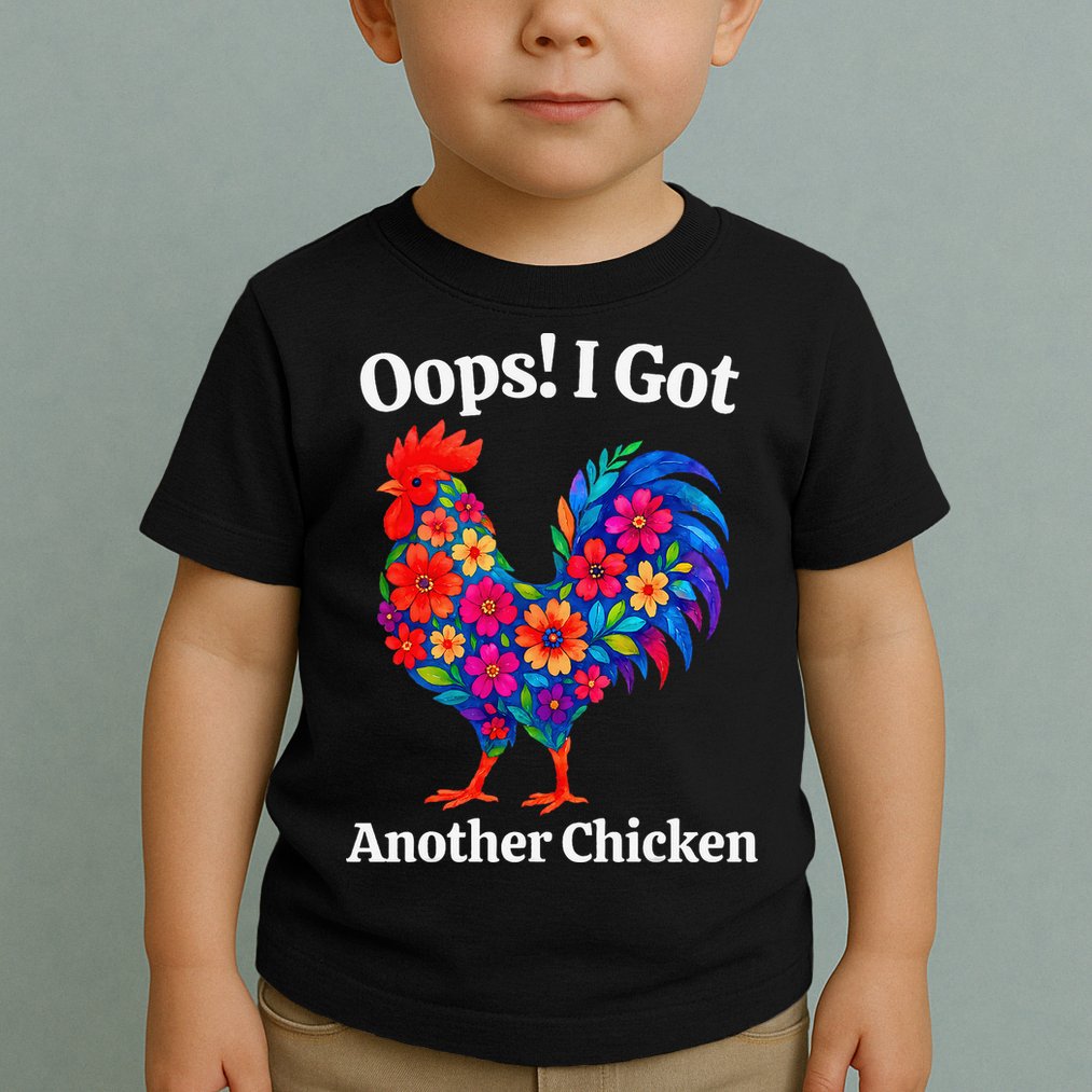 Floral Rooster Farm Animal Funny Oops I Got Another Chicken Toddler T-Shirt