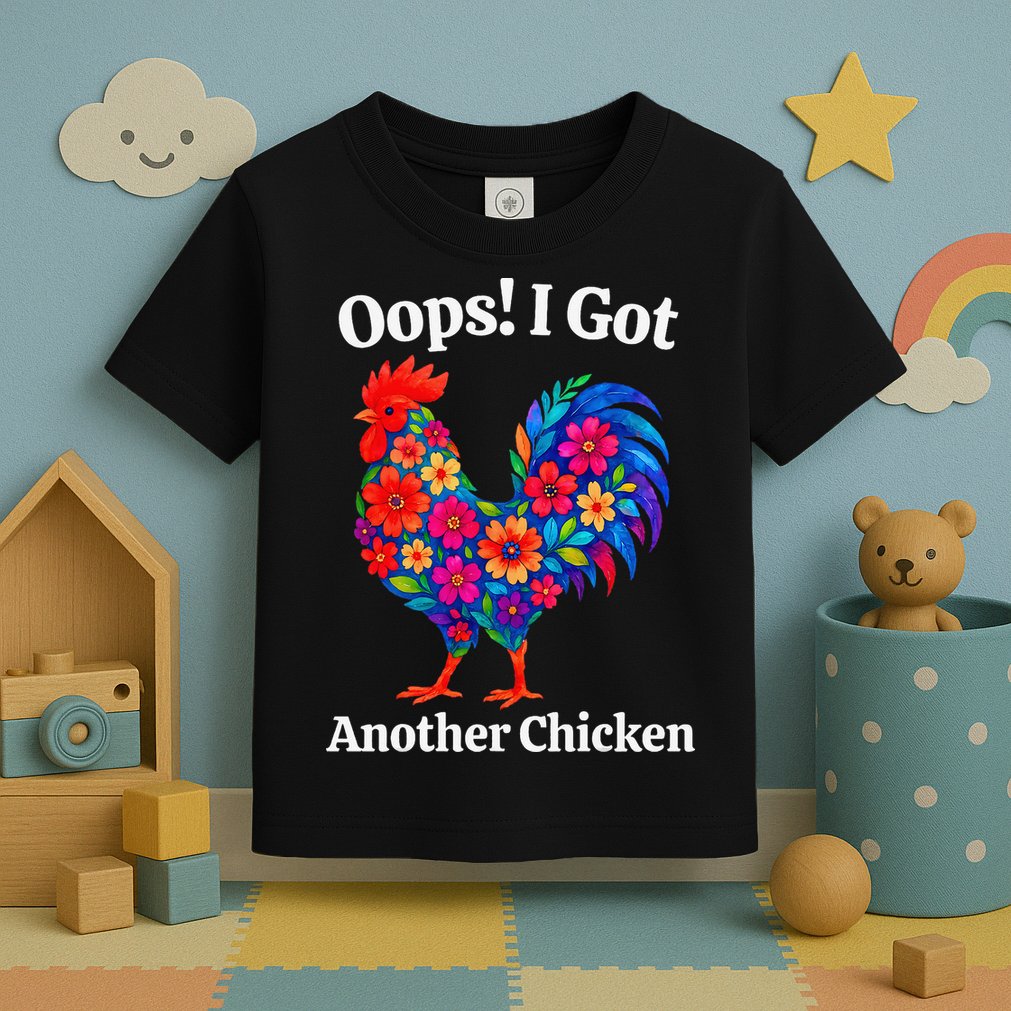 Floral Rooster Farm Animal Funny Oops I Got Another Chicken Toddler T-Shirt