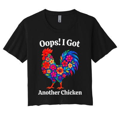 Floral Rooster Farm Animal Funny Oops I Got Another Chicken Women's Crop Top Tee