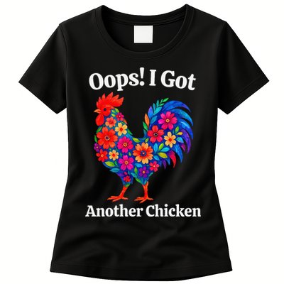 Floral Rooster Farm Animal Funny Oops I Got Another Chicken Womens T-Shirt