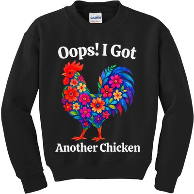 Floral Rooster Farm Animal Funny Oops I Got Another Chicken Kids Sweatshirt