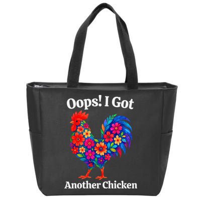 Floral Rooster Farm Animal Funny Oops I Got Another Chicken Zip Tote Bag