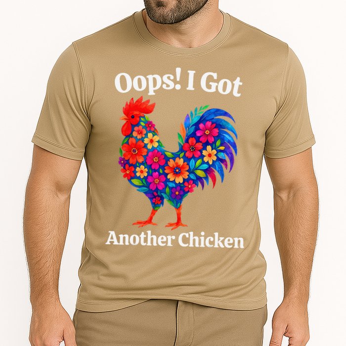 Floral Rooster Farm Animal Funny Oops I Got Another Chicken Cooling Performance Crew T-Shirt