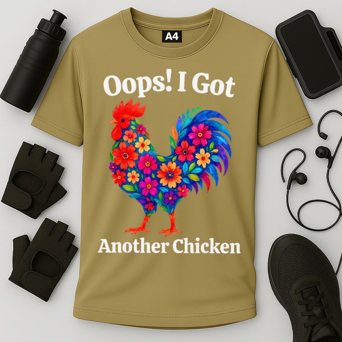 Floral Rooster Farm Animal Funny Oops I Got Another Chicken Cooling Performance Crew T-Shirt
