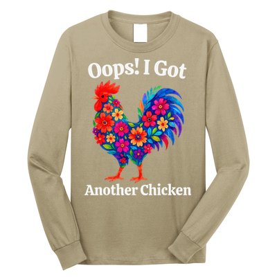 Floral Rooster Farm Animal Funny Oops I Got Another Chicken Long Sleeve Shirt