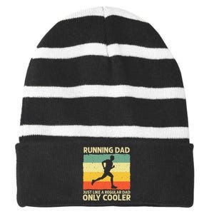 Funny Running For Men Dad Marathon Runner Coach Marathoner Striped Beanie with Solid Band